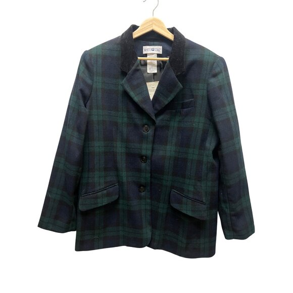 White Stag NWT Vintage Deadstock Green & Blue Wool Tartan Blazer - Picture 2 of 8